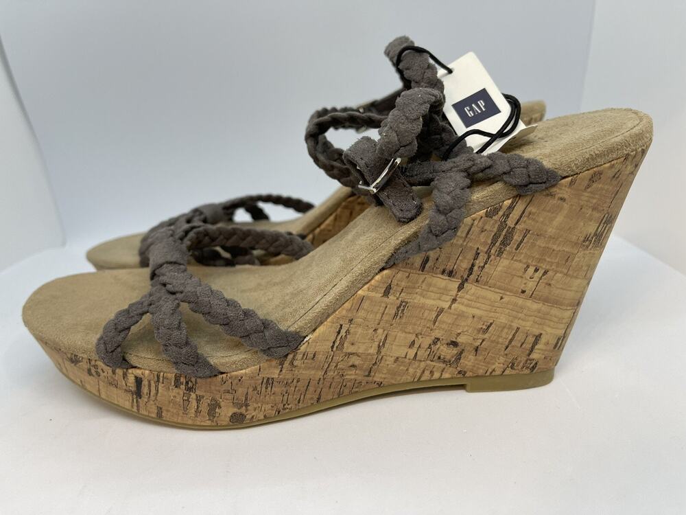 Gap Grey Braided Cork 4 Inch Wedge Sandal -Size 9